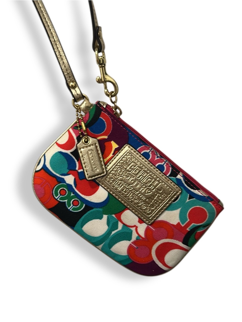Coach Poppy Multicolor Graffiti Op Art Signature Wristlet Gold Trim